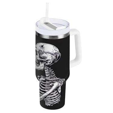 Imagem de SEHANY Copo Skull Gothic de 1,134 g com alça, copo isolado de aço inoxidável de parede dupla, à prova de vazamento, caneca de café isolada para viagem, cabe no suporte de copo de carro