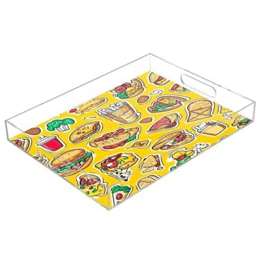 Imagem de xigua Bandeja de servir de acrílico padrão fast food com alças bandejas decorativas portáteis à prova de derramamento para café da manhã, jantar, bandeja organizadora de bancada para banheiro, cozinha