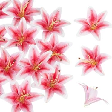 Imagem de AHANDMAKER 24 peças de flores de lírios grandes, cabeças de flores artificiais, 15,5 cm, estames realistas, imitação de couro, decoração de outono para artesanato, centro de mesa, buquê, festa