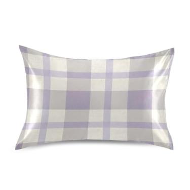 Imagem de Wassud Fronha de cetim com design xadrez lavanda pastel para cabelo e pele fronhas de seda lisa tamanho padrão capas de travesseiro respiráveis com fecho de envelope