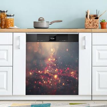 Imagem de xigua Capa de ímã de lava-louças de árvore de luz de Natal, adesivos magnéticos decorativos antiarranhões para painel de geladeira e lava-louças, decoração personalizada de cozinha doméstica 58 x 66