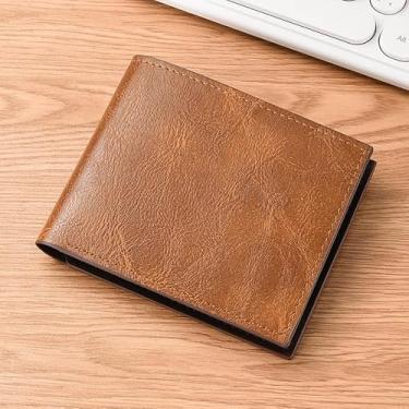 Imagem de Carteira masculina retrô curta com dobra dupla - poliuretano ultrafino de 0,6 cm, 4 compartimentos para cartões e 2 compartimentos para dinheiro, leve de 50 g (preto, marrom escuro, marrom claro