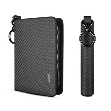 Imagem de T-carbon Porta-cartão de crédito com zíper, carteira com bloqueio de RFID para homens e mulheres, porta-cartões de visita de couro de fibra de carbono, 24 compartimentos para cartões, preto