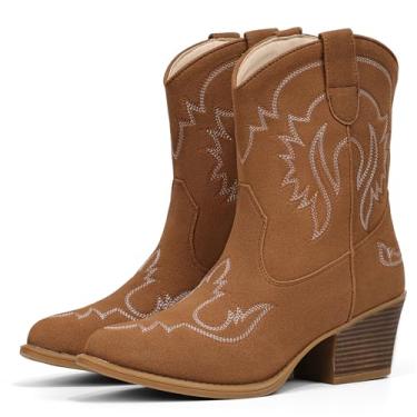 Imagem de IXU Botas caubói femininas cano curto bico fino botas ocidentais, Marrom, 42