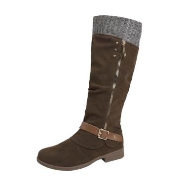 Imagem de Botas femininas modernas de couro femininas de inverno com zíper lateral, botas de salto baixo, casuais e versáteis, Marrom, 36