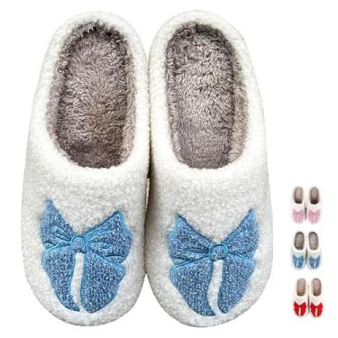 Imagem de Pantufas de cereja para mulheres, homens, sapatos de frutas, fofos, viscoelásticos, macios, quentes, para inverno, ambientes internos e externos, 5 - laço azul, 9-9.5 Women/7.5-8 Men