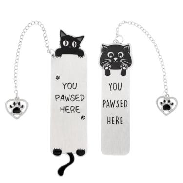 Imagem de 2 Conjunto de Marcadores Livro em Forma Gato, Marcadores de Livro Fofos Liga Zinco Pingente Coração Acessórios Leitura Divertidos Tema Animal para Amantes Gatos Mulheres Estudantes e Professoras