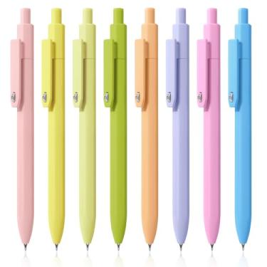 Imagem de Piochoo Canetas, pacote com 8 canetas de gel de tinta preta, ponta fina, escrita suave, retrátil de secagem rápida, canetas fofas para diário, escritório, anotações, material escolar, estética de