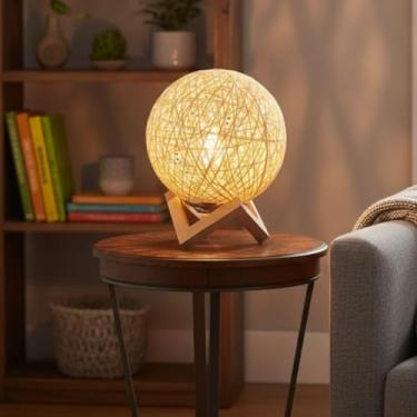 Imagem de Abajur Redondo Em Barbante/Madeira