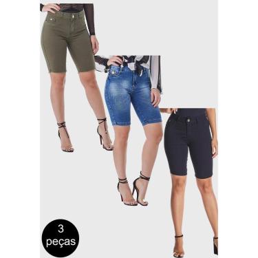 Imagem de Kit 3 Bermudas HNO Jeans Ciclista até o Joelho com Elastano Preta-Feminino