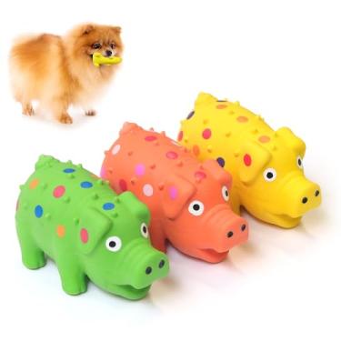Imagem de Guiwawa Pacote com 3 mini brinquedos de látex para cães de 10 cm, duráveis, pequenos porquinhos para cães pequenos, médios, buscam brincadeiras interativas