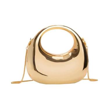 Imagem de Bolsa De Mão Mini Crescente De Acrílico Dourado, Bolsa De Luxo Feminin