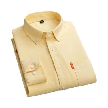 Imagem de Camisa Oxford Branca Masculina 100% Algodão Manga Longa Gola Dobrável 