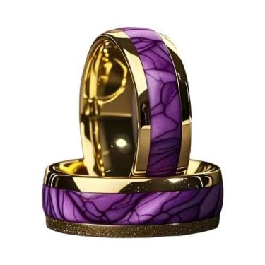 Imagem de Anel De Aço Inoxidável Com Incrustação De Concha Roxa 8MM, Aliança De 