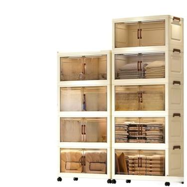 Imagem de Caixa Organizadora Dobrável Empilhável - Armário Organizador com Porta Rodinhas, Prateleira Organizadora Multiuso para Guarda Roupa Dobrável e Organizador de Armário (40cm(3 transparent brown))