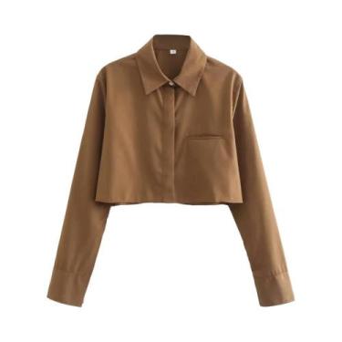 Imagem de Blusa Feminina Vintage Soltinha, Cropped, Manga Comprida, Com Botões, 