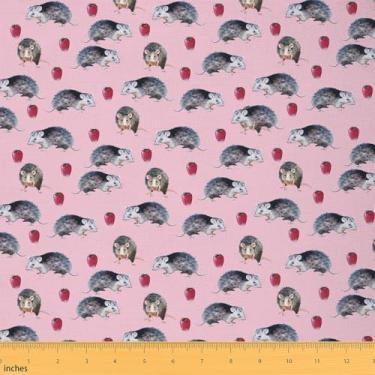 Imagem de Tecido decorativo Ogambá da The Yard Cartoon Possum Tecido para estofamento interno e externo Aquarela Vermelho Morango Rosa Tecido para Quilting Costura Artes DIY Artesanato, 1 jarda
