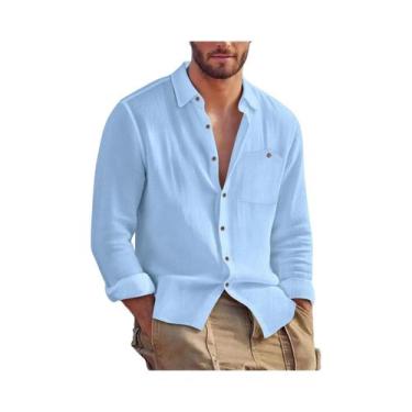 Imagem de Camisa Casual Masculina De Algodão E Linho De Manga Longa Para O Outon