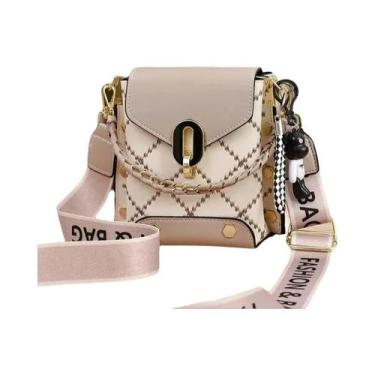 Imagem de Bolsa Transversal Feminina De Couro Com Padrão Diamante E Corrente Par