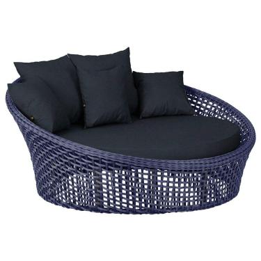 Imagem de Chaise Hungria Pintura Preta Corda Náutica E12 Trama Azul