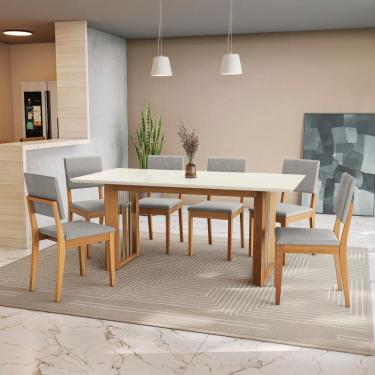 Imagem de Conjunto Sala De Jantar Dora Em Madeira Maciça 6 Cadeiras Boucle Cinza