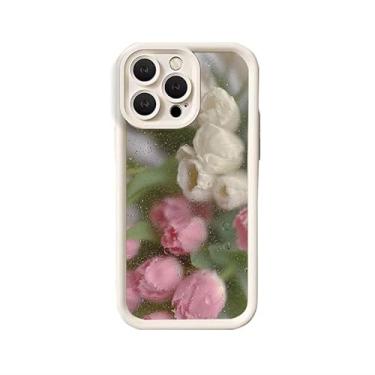 Imagem de Capa de telefone para iPhone, design floral com flores brancas e rosa, borda branca bege, capa protetora (iPhone 16e, multicolorida)