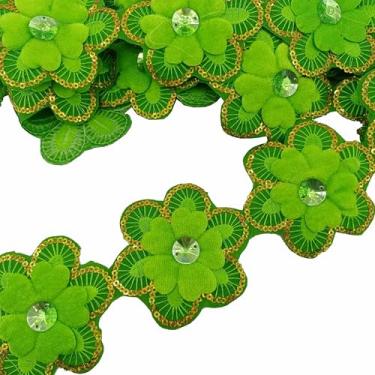 Imagem de Remendos de flores decorativos, acabamento dourado, apliques bordados de tecido colorido para roupas de costura faça-você-mesmo, bolsas infantis, artesanato, 30 peças (verde)