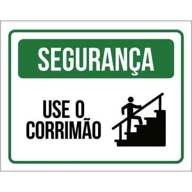 Imagem de Kit 3 Placa Acm Segurança Use Corrimão Verde 18X23 - Sinalizo