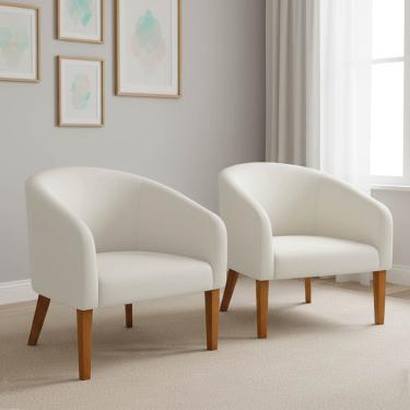 Imagem de Poltrona Sala Decorativa Kit 2 Stella Pé Madeira Trapézio Castanho Veludo Bege D03 - D'Rossi