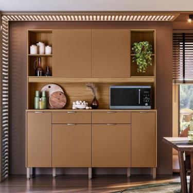 Imagem de Armário De Cozinha Compacto Botanika 6 Portas 2 Gavetas Nicho P/micro-ondas 1,79m - Freijó/caramelo