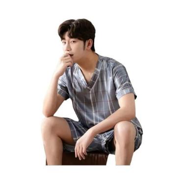 Imagem de Conjunto De Pijama Masculino De Seda Gelada De Manga Curta, Fácil De L