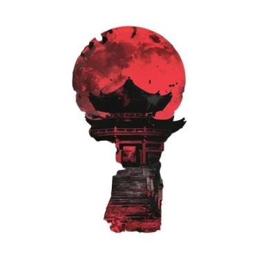 Imagem de Pintura Em Tela De Guerreiro Samurai Da Lua Vermelha Com Paisagem Japo