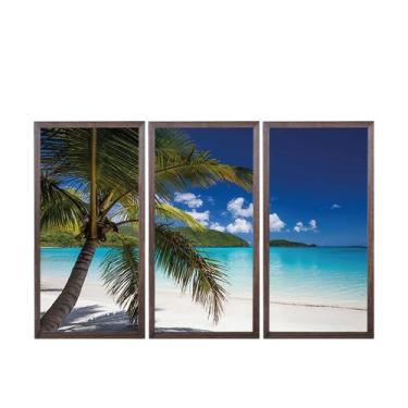 Imagem de Quadros Decorativos em Mosaico com moldura em madeira 103x63 cm e vidr