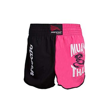 Imagem de Short Calção Uniforme Treino Muay Thai Feminino - Preto com Rosa - G