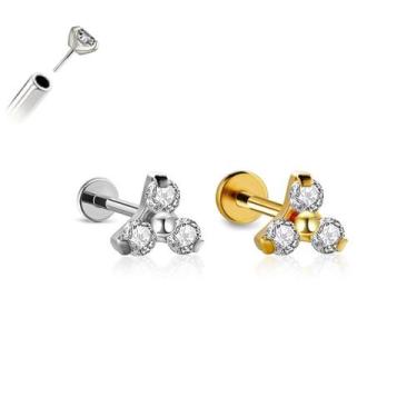 Imagem de Piercing Trinity Aço Cirúrgico Zircônia Push Pin 1,2mm Cor:DouradoTama