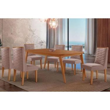 Imagem de Sala Jantar Mesa Havana Tampo Curvo 180cm+6 Cadeiras Dafne Madeira Nat