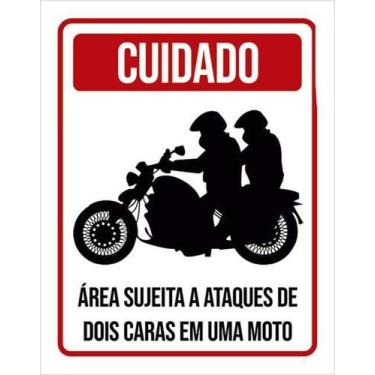 Imagem de Kit 10 Placas Cuidado Ataques Dois Caras Uma Moto 27X35 - Sinalizo