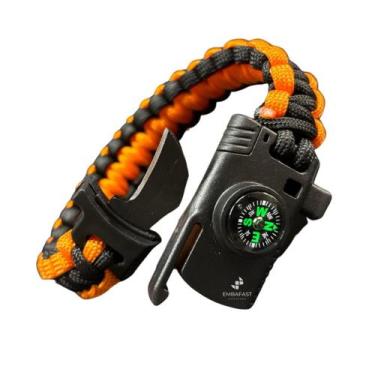Imagem de Pulseira Paracord Sobrevivência Bússola Pederneira Militar Tática Faca