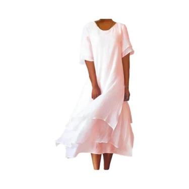 Imagem de Vestido Longo Feminino De Verão 2024 Com Decote Em V, Cor Sólida, Mang