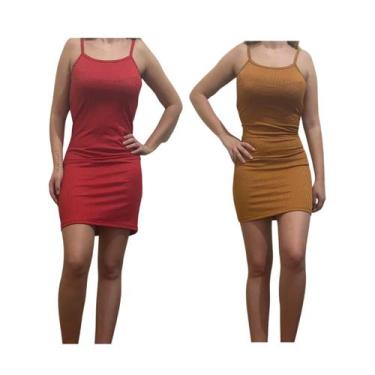 Imagem de KIT C/2 Vestidos Alcinha Canelado - Emporio J, Vermelho, Caramelo, Uni