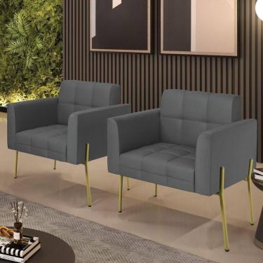 Imagem de Poltrona Sala Decorativa Kit 2 Elisa Couro Sintético Grafite D03 D`Rossi