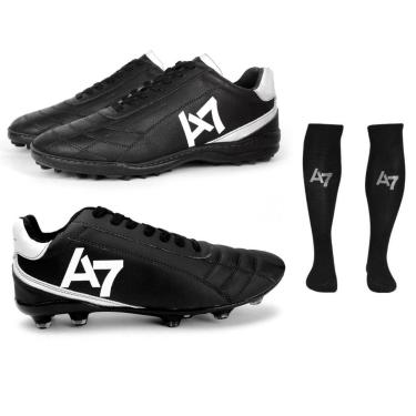 Imagem de Kit 2 Pares Chuteira Campo + Society Preta + Meião-Masculino