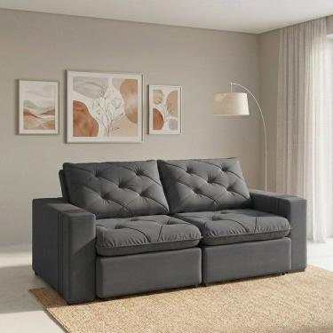 Imagem de Sofá Retrátil e Reclinável 3 Lugares Bipartido 250cm Veraguas Espresso Móveis Cinza Escuro