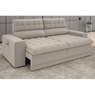 Imagem de Sofá Omega 2,00m Assento Retrátil e Reclinável Velosuede Areia - NETSO