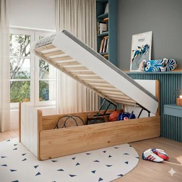 Imagem de Cama Solteiro Bau em Madeira Maciça Flow Natural Pine