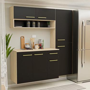 Imagem de Conjunto de Cozinha Completo com Paneleiro Suspenso Armário Aéreo e Balcão Auxiliar Dubai/Preto