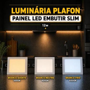 Imagem de Luminária Painel Plafon LED Embutir Quadrado Slim 12W Bivolt Iluminaçã