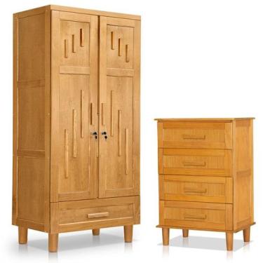 Imagem de Guarda Roupa 2 Portas e Cômoda 4 Gavetas 100 % Madeira Paris Imbuia - 