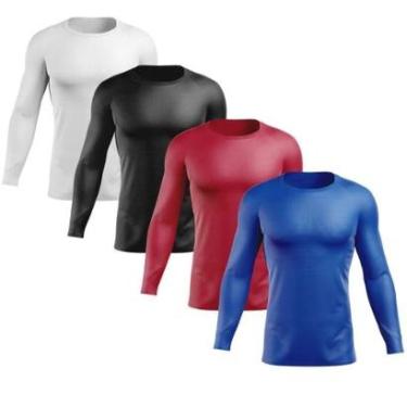 Imagem de Kit 4 Peças Camisas Masculinas Proteção Solar Camiseta Térmica Longa-Masculino