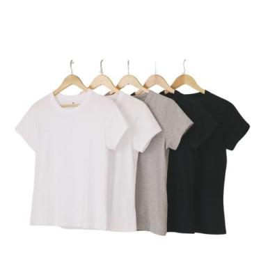 Imagem de Kit Camisetas Hering Femininas Slim 5 Unidades Básicas Cores lisa, P, 